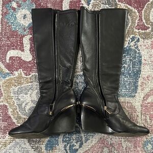 Black Leather Wedge Boots